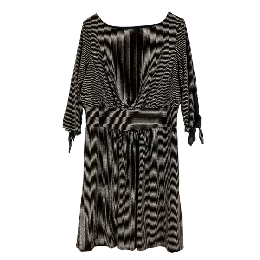 Ashley‎ Stewart Size 26/28 Stretch Textured Metallic Gold Lurex Striped Dress